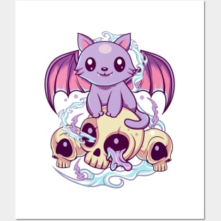 Skull Cat Kawaii Gothic Posters and Art